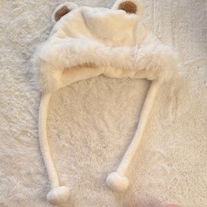Kids Faux Fur Bear Ear Hat - Cream